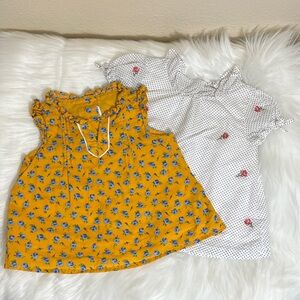 Set of 2 Janie and Jack Yellow Floral White Polka Dot Tops